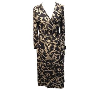 Banana Republic Women's Wrap Dress Navy Floral Tie V Neck Stretch Midi Small